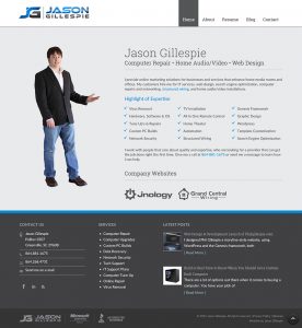 Launch of Jason Gillespie's personal website. Screenshot of the front page.