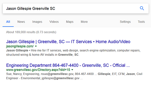 Local search results update for Greenville, SC